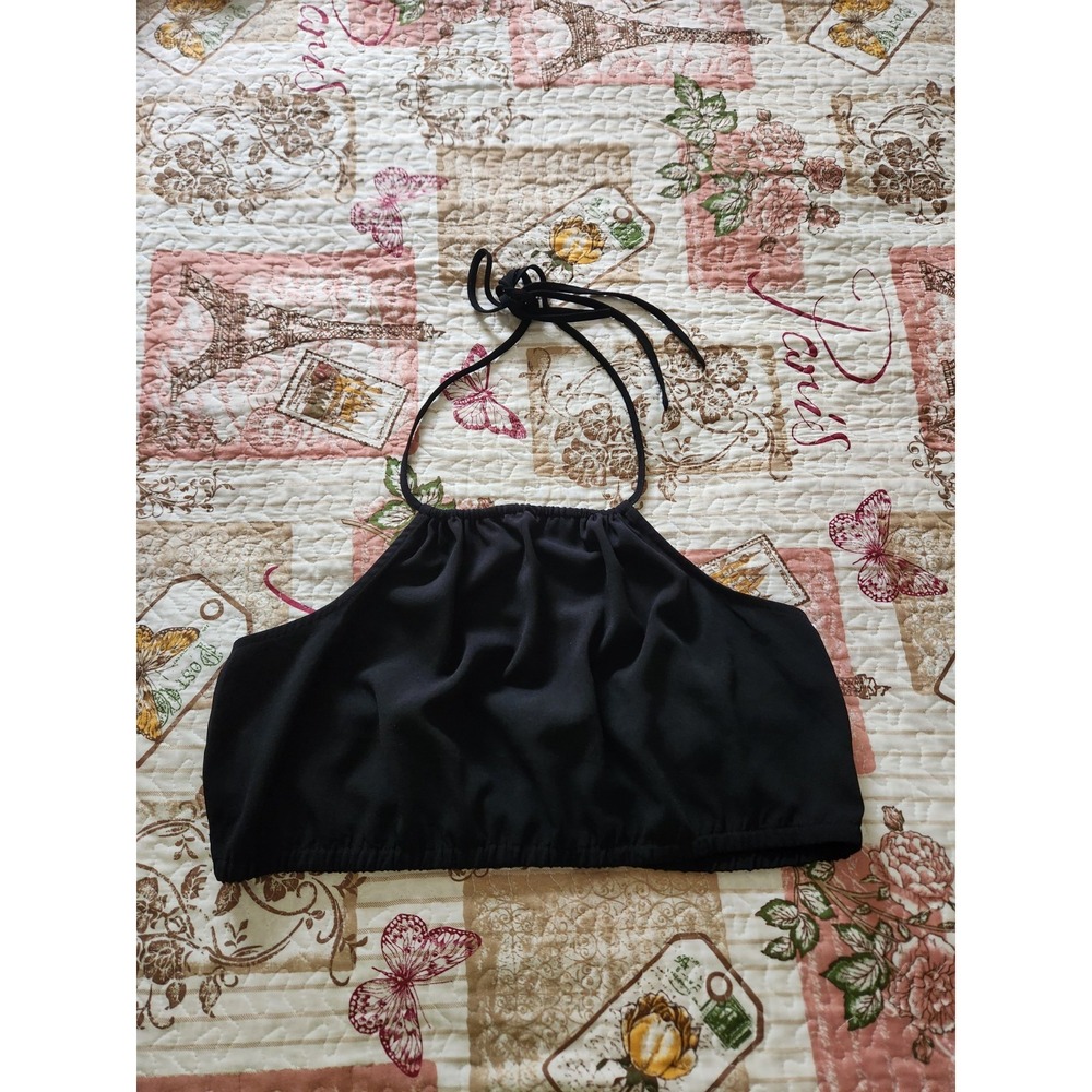 Open Edit NORDSTROM Women's Black Halter Neck Sleeveless Crop Top Size L